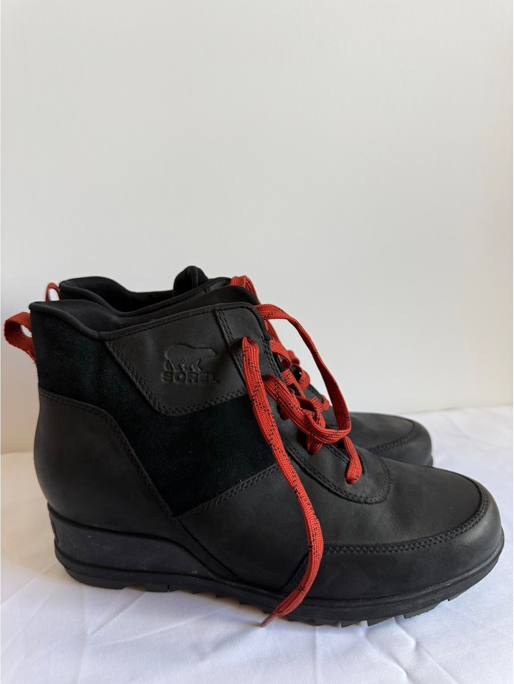 SOREL Evie Sport Lace Women’s Wedge Boots Size 10 Black Leather NL4902-010